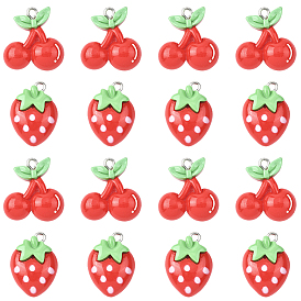 20 шт 2 стили подвески из непрозрачной смолы, вишня и клубника, с железной платиной петлей