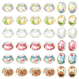 60 шт 6 цвета смолы европейские бусины, Новогодняя тема, рондель с цветком, Санта-Клаусом, деревом, пятном, снеговиком и звездой
