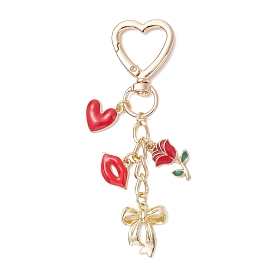 Подвеска-бантик в форме сердца и розы ко Дню святого Валентина из сплава эмали, с поворотными застежками из сплава в форме сердца