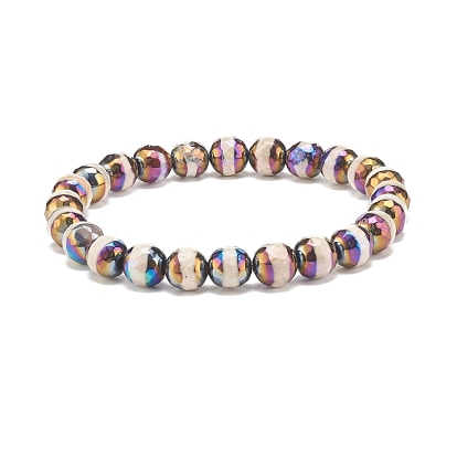 Natural Tibetan Agate Round Beaded Stretch Bracelet, Gemstone Jewelry for Women