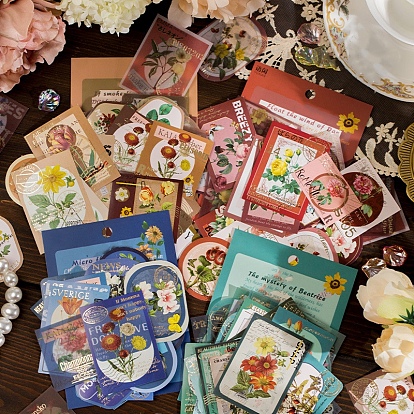 40 Sheets Sticker Pack Time Flies Series Vintage Floral Sticker, DIY Material Decoration Sticker