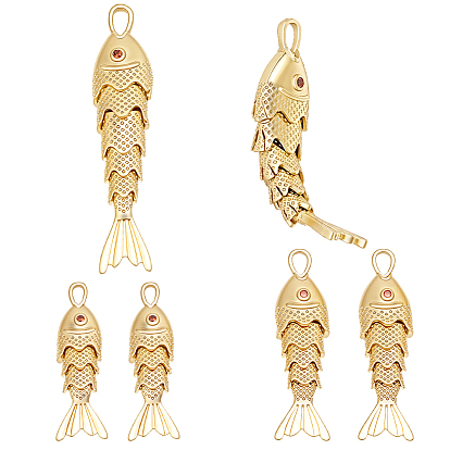 6Stk 3 Stile Messing Micro Pave Zirkonia Anhänger, Fisch Charme, Gestell, langlebig überzogen, Bleifrei und cadmium frei