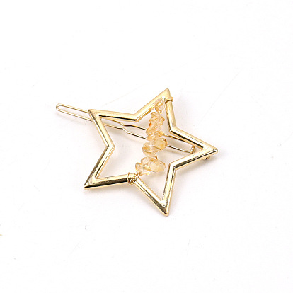 Заколки для волос из сплава, с синтетическим кварцевым кристаллом/желтым кварцем, аксессуары для волос для женщин и девочек, звезда