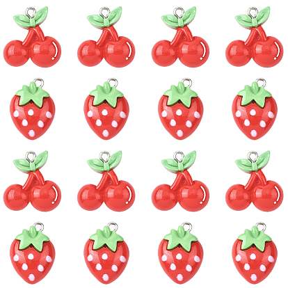 20 шт 2 стили подвески из непрозрачной смолы, вишня и клубника, с железной платиной петлей