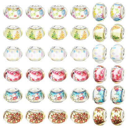 60 шт 6 цвета смолы европейские бусины, Новогодняя тема, рондель с цветком, Санта-Клаусом, деревом, пятном, снеговиком и звездой