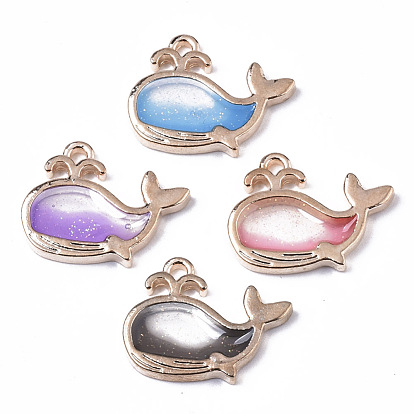 Alloy Resin Pendants, with Glitter Powder, Dolphin, Lead Free, Golden