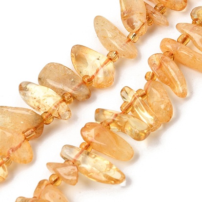Hilos de cuentas de citrino natural calentadas, pepitas, con granos de la semilla, superior perforado