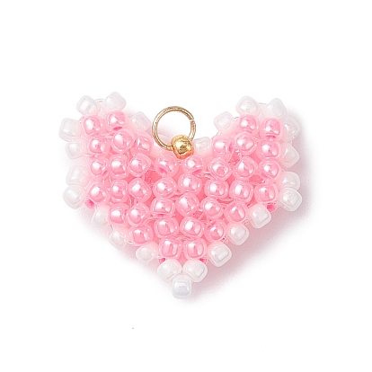 Подвески в форме сердца из стеклянных бусин, с открытыми пружинными кольцами из нержавеющей стали 304, реальный 18 k позолоченный