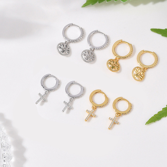 925 Серьги-кольца из стерлингового серебра с микропаве из прозрачных кубических цирконий для женщин