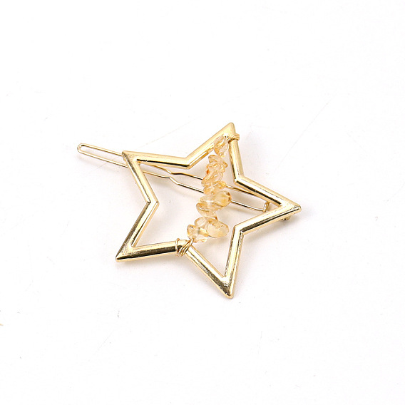 Заколки для волос из сплава, с синтетическим кварцевым кристаллом/желтым кварцем, аксессуары для волос для женщин и девочек, звезда