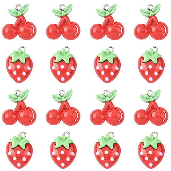 20 шт 2 стили подвески из непрозрачной смолы, вишня и клубника, с железной платиной петлей