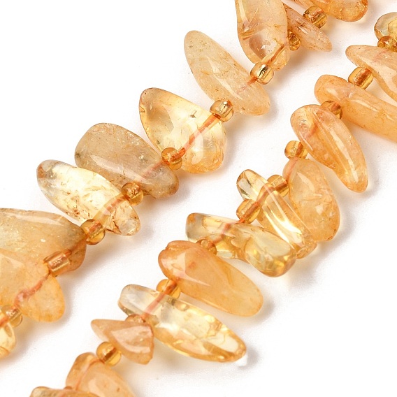 Hilos de cuentas de citrino natural calentadas, pepitas, con granos de la semilla, superior perforado