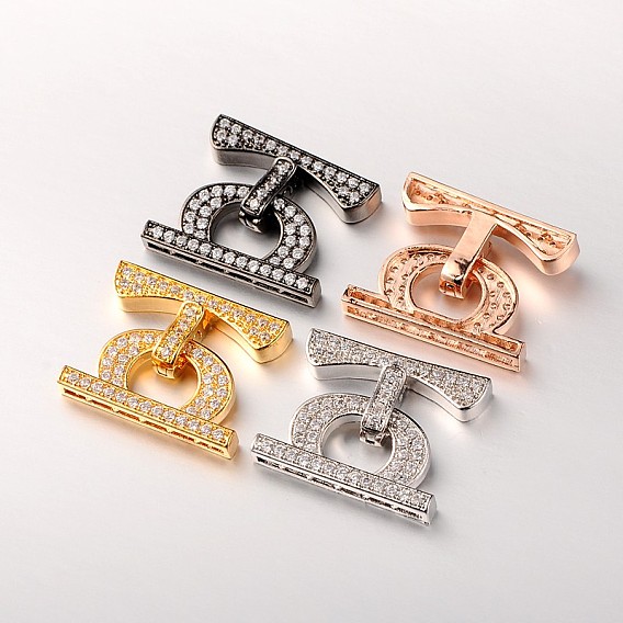 Brass Micro Pave Cubic Zirconia Fold Over Clasps, Cadmium Free & Lead Free, 25x20x4mm, Hole: 23x1.5mm