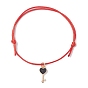 8Pcs 8 Style Heart & Skeleton Key Alloy Enamel Braided Bead Bracelets Set, Adjustable Couple Bracelets
