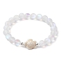 3Pcs Beach Dolphin & Turtle & Starfish Dyed Synthetic Turquoise Bead Bracelets, 8mm Round Synthetic Moonstone Beaded Stretch Bracelets for Women Men