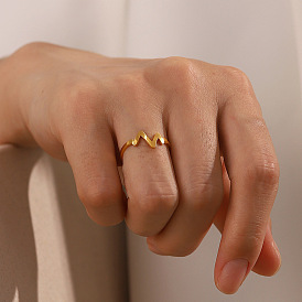 Chic and Versatile Titanium Steel Heartbeat Ring with 18K Gold Plating