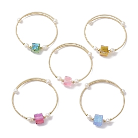 Bracelet manchette en perles de quartz naturel galvanisé, Bracelet ouvert en perles enveloppées de fil de laiton plaqué or pour femmes