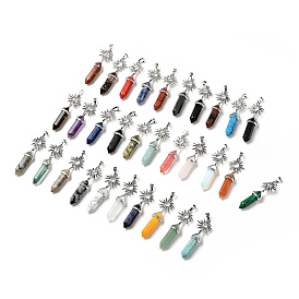 Gemstone Double Terminated Pointed Big Pendants, with Platinum Tone Brass Findings, Cadmium Free & Lead Free, Sun with Bullet, Faceted
