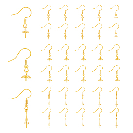30Stück 3 Stil Rack Beschichtung Messing Ohrring Haken, für die Hälfte gebohrt Perlen, langlebig überzogen, Bleifrei und cadmium frei