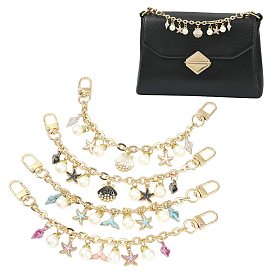 4 шт. 4 стили сплава страз с акриловыми бусинами-жемчужинами подвеска-кабель цепочка сумка декоративные цепочки, с поворотными застежками, аксессуары для замены сумок