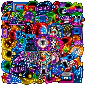 50Pcs 50 Styles Neon Theme 3D PVC Adhesive Waterproof Stickers Set, for Kid's Art Craft, Bottle, Luggage Decor