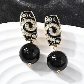 Круглые серьги-кольца из латуни с микропаве из прозрачных кубических цирконий, с эмалью, без свинца и без кадмия, стойки покрытие, долговечный