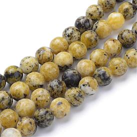 Brins de perles turquoise jaune naturel (jaspe), ronde