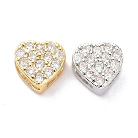 Brass Micro Pave Clear Cubic Zirconia Slide Charms, Heart