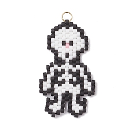 Подвески-скелеты из бисера, подвески из стеклянных бусин с узором ткацкого станка, с 304 кольцом из нержавеющей стали