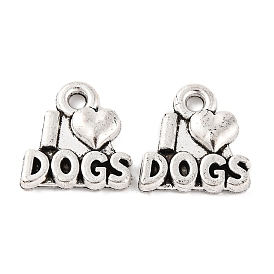 Tibetan Style Zinc Alloy Pendants, Word "I Love Dogs", Lead Free & Cadmium Free, 13.7x12.6x2.5mm, Hole: 2mm, about 396pcs/500g
