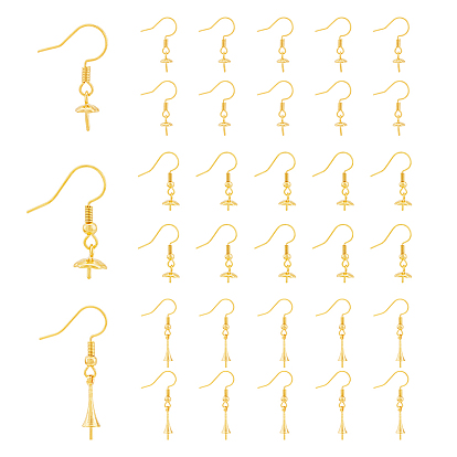 30Stück 3 Stil Rack Beschichtung Messing Ohrring Haken, für die Hälfte gebohrt Perlen, langlebig überzogen, Bleifrei und cadmium frei