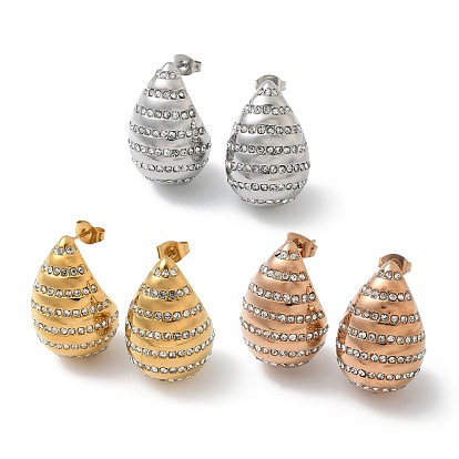 304 серьги-гвоздики-капли из нержавеющей стали, со стразами