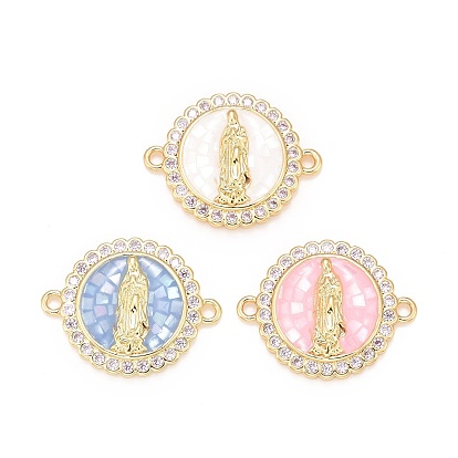 Латунные прозрачные подвески из кубического циркония, с оболочкой, реальный 18 k позолоченный, без свинца и без кадмия, плоские круглые с Девой Марией