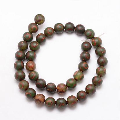 Style tibétain perles dzi, naturelles agate perles brins, ronde, Style mat, teints et chauffée