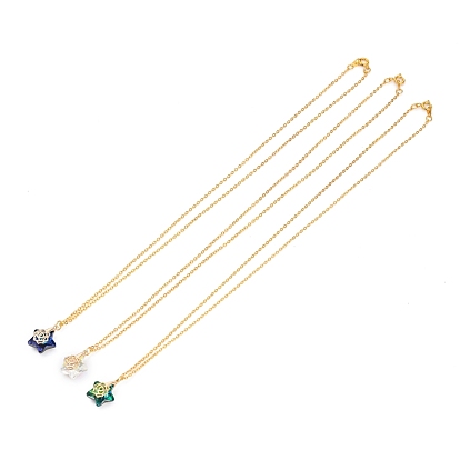 Electroplate Glass Pendants Necklaces, with Golden Plated Brass Cable Chains and Spring Ring Clasps, Star