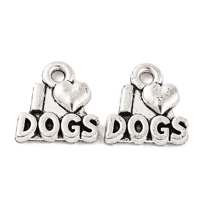 Tibetan Style Zinc Alloy Pendants, Word "I Love Dogs", Lead Free & Cadmium Free, 13.7x12.6x2.5mm, Hole: 2mm, about 396pcs/500g