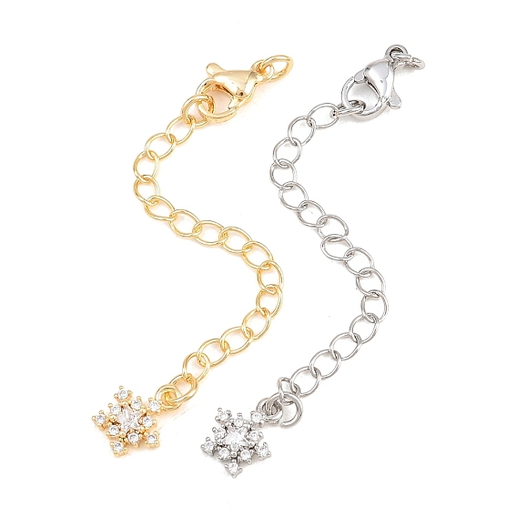 Brass Curb Chain Extender, End Chains with Lobster Claw Clasps and Cubic Zirconia Charms, Star