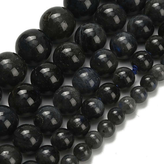 Натуральные черные лабрадоритные бусинки, круглые