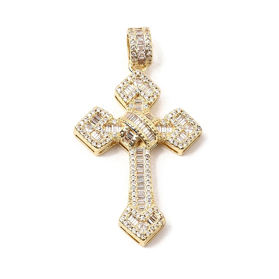 Brass Micro Pave Clear Cubic Zirconia Big Pendants, Cross  Charms
