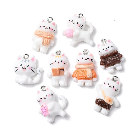 Непрозрачные подвески смолы, кошка, с железной платиной петлей