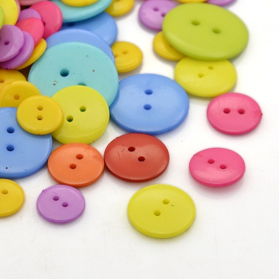 Flat Round 2-Hole Acrylic Sewing Buttons, 12~24.5x2~3mm, Hole: 1~2mm