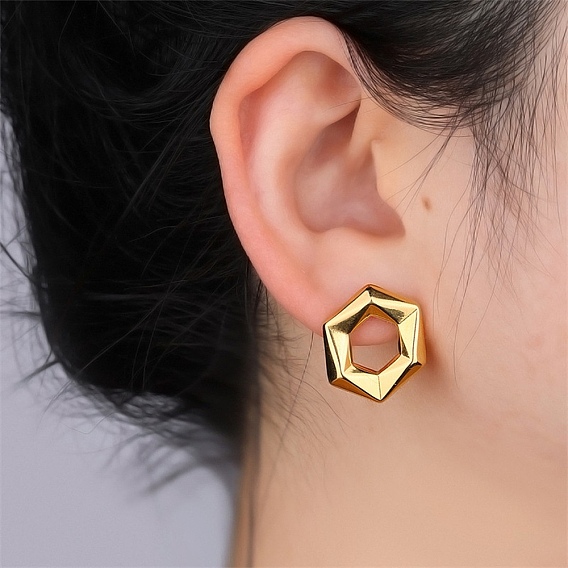 304 Stainless Steel Stud Earrings, Hexagon
