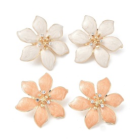 Серьги сплава горный хрусталь, с эмалью, золотые, цветок