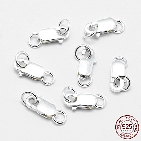 925 Sterling Silver Lobster Claw Clasps, with Jump Rings, Rectangle