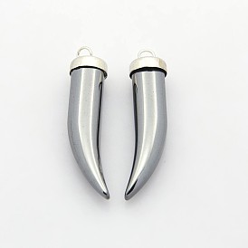Non-Magnetic Synthetic Hematite Pendants, Tusk Shape, 37x8mm, Hole: 2mm