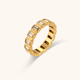 Minimalist Side-Set Square Diamond Ring in 18K Gold Plating - Stainless Steel Luxury Jewelry