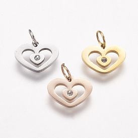 316 полые брелоки из хирургической нержавеющей стали, со стразами, сердце