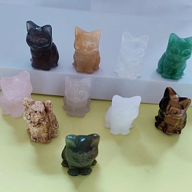 Gemstone Carved Healing Cat Figurines, Reiki Energy Stone Display Decorations