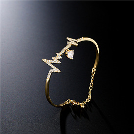 Gold Electrocardiogram Bracelet with Zircon Stone - European and American Style