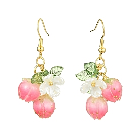Handmade Flower Epoxy Resin & ABS Plastic Imitation Pearl Dangle Earrings, with Transparent Acrylic Charms, Strawberry